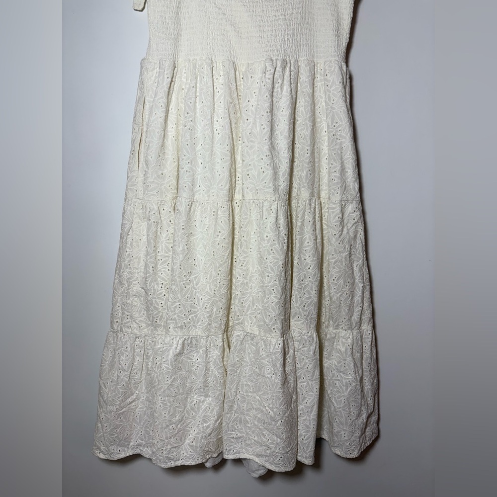 MADEWELL Eyelet Lucie Tie-Strap Tiered Midi Dress Off White Sz XL - Picture 9 of 11